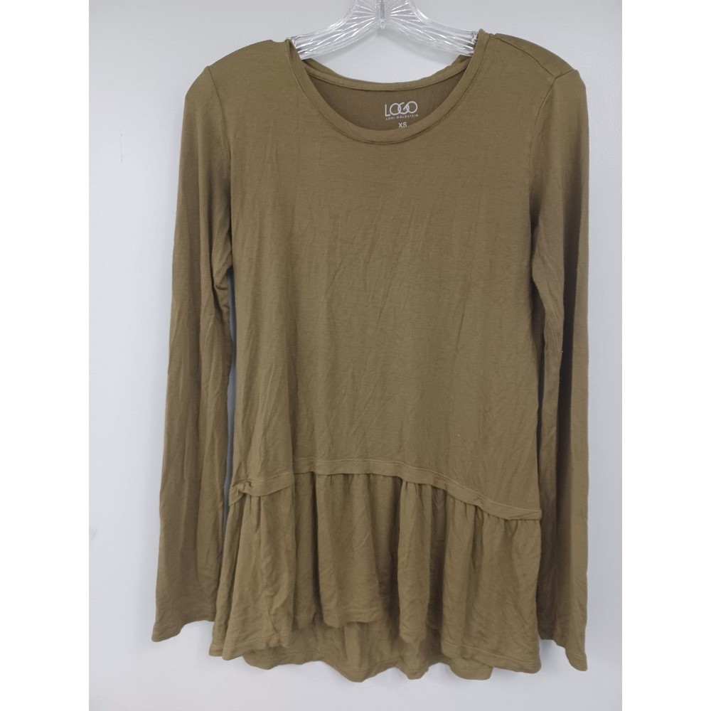 LOGO Lori Goldstein XS L/S Peplum Tunic Top. Olive Green. Comfy Cute